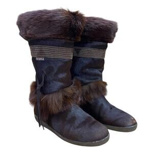 1990s Vintage Tecnica Italian Fur Winter Boots Shearling Lined EU 38/39